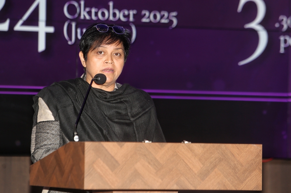 Minister in the Prime Minister’s Department (Law and Institutional Reform) Datuk Seri Azalina Othman Said speaks during the launch of the Special Guidelines for Handling Cases of Sexual Offences Against Children 2025 at Istana Kehakiman, Putrajaya today. — Picture by Choo Choy May.