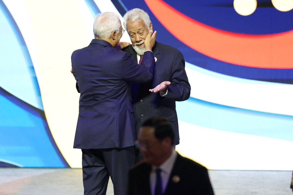 Timor-Leste's Prime Minister Kay Rala Xanana Gusmao reacts as European Council President Antonio Costa consoles him at the 47th Asean Summit and Related Summits in Kuala Lumpur October 26, 2025. — Reuters pic