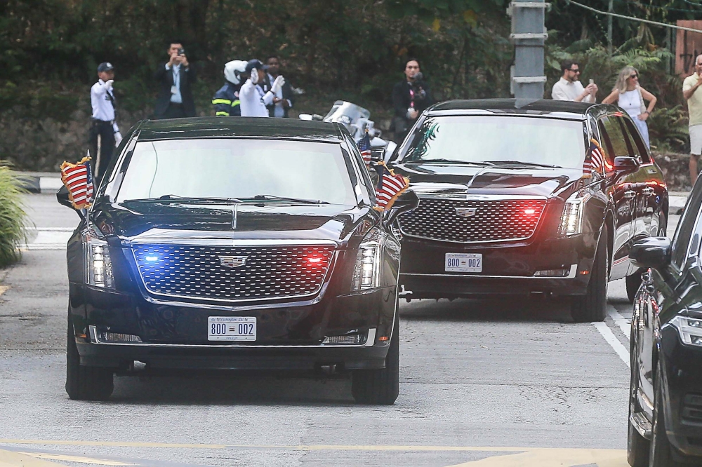 Cadillac One, also known as The Beast, carrying US President Donald Trump and Prime Minister Datuk Seri Anwar Ibrahim, is seen entering the parking area as they arrive for the 47th Asean Summit at the Kuala Lumpur Convention Centre October 26, 2025. — Picture by Sayuti Zainudin
