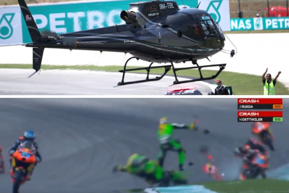 According to a statement from the race organiser, the accident occurred when Switzerland’s Noah Dettwiler, who is from team CIP Green Power, was seen riding slowly on the track before Red Bull KTM Ajo’s Jose Antonio Rueda crashed into the back of Detwiller’s machine at the Turn 3. — Pictures from social media 
