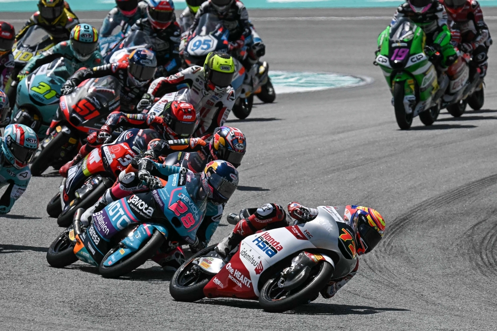 Riders compete in the Moto3 race at the MotoGP Malaysian Grand Prix at the Sepang International Circuit in Sepang October 26, 2025. — AFP pic