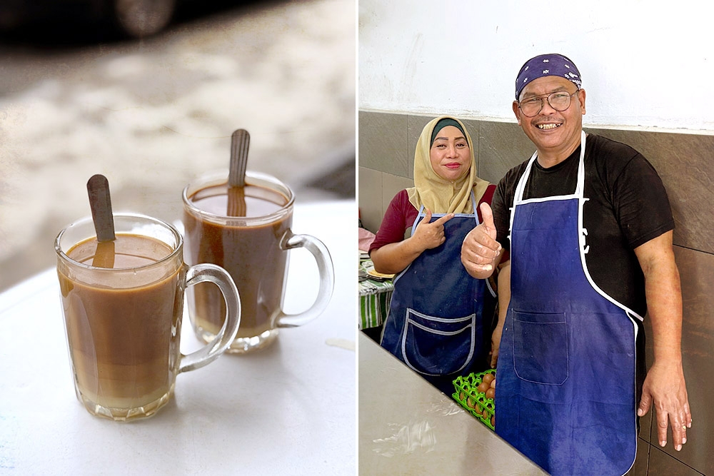 ‘Teh tarik’ and ‘cham panas’ (left).  Ayuzul and his wife (right). — Pictures by CK Lim