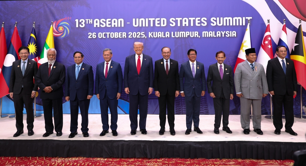 Prime Minister Datuk Seri Anwar Ibrahim and US President Donald Trump join Asean leaders for a group photo during the 13th Asean-US Summit and luncheon in Kuala Lumpur October 26, 2025. — Bernama pic