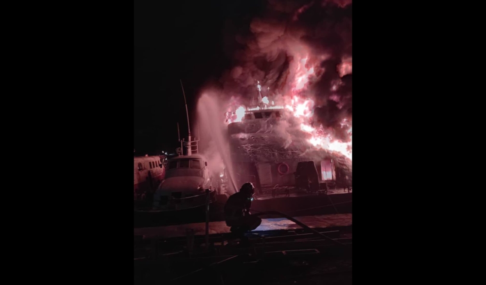 Bomba said three ferries at a Langkawi pier were destroyed in an early-morning fire, with no casualties reported. — Picture via Facebook