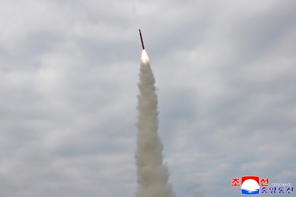 This picture taken on October 28, 2025 and released by North Korea’s official Korean Central News Agency (KCNA) on October 29, 2025 shows a test launch of a sea-to-surface strategic cruise missile conducted by the North Korean Missile General Administration at an unconfirmed location in North Korea. — AFP pic/KCNA via KNS 