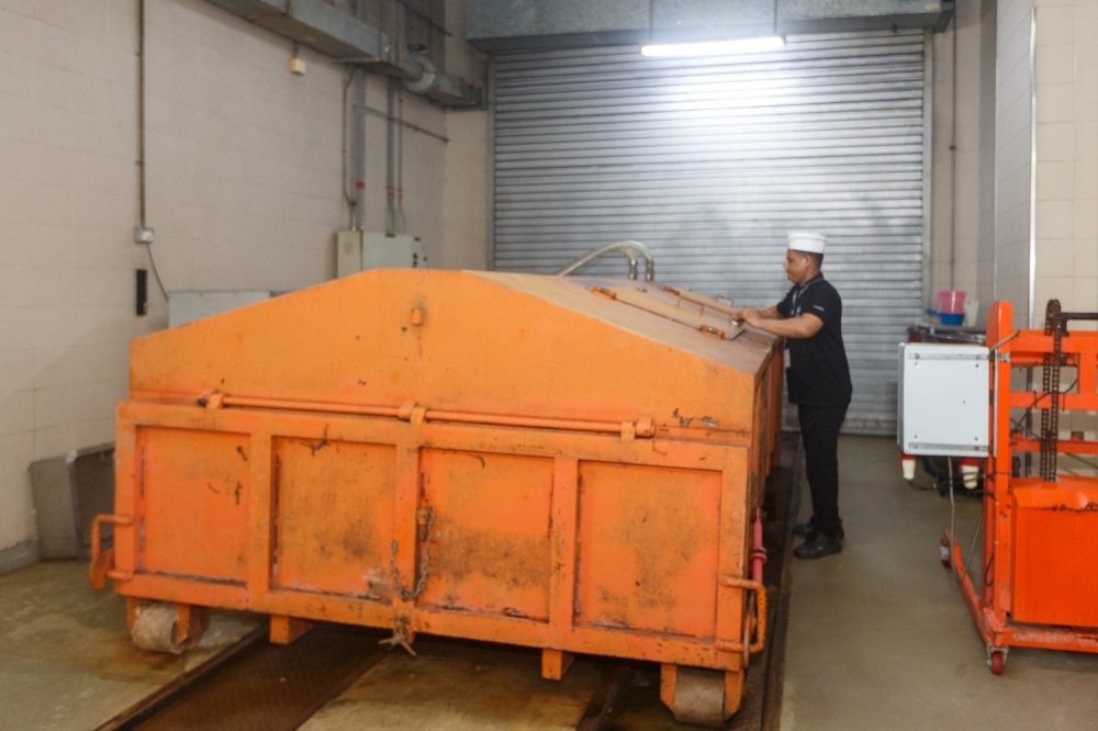 All food waste from the convention centre during the 47th Asean Summit and Related Summits is collected here in this four-tonne roll-on roll-off bin. — Picture by Raymond Manuel