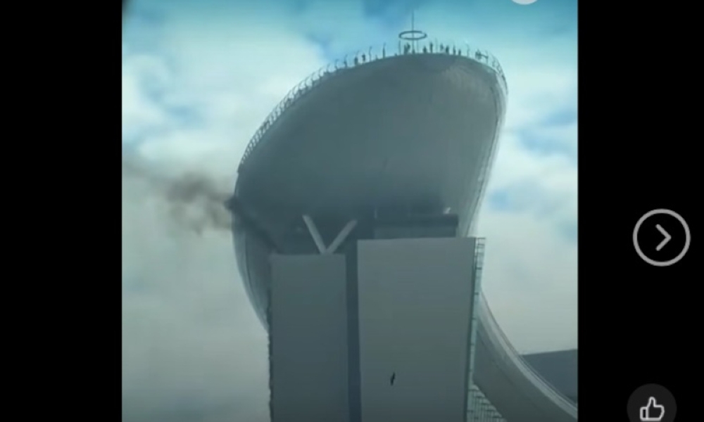 The blaze, which involved a plastic mat on the 55th floor, was put out by MBS staff using a hose reel before firefighters arrived. — Screengrab from social media 