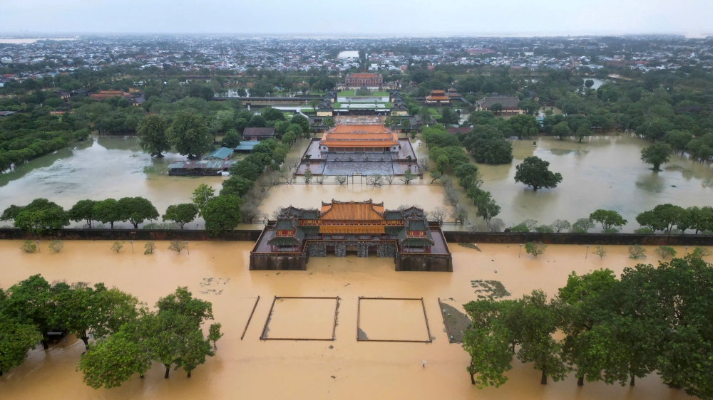 An aerial view shows floodwaters inundating the Imperial City in Hue on October 28, 2025. — AFP pic
