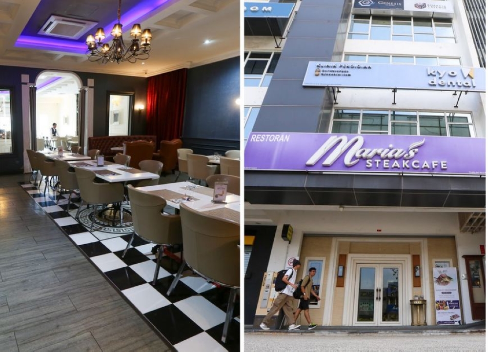 Dine in comfortable surroundings (left) for a meal out at Maria's SteakCafe (right) at various locations in the Klang Valley like this outlet in Sunway. — Picture by Choo Choy May