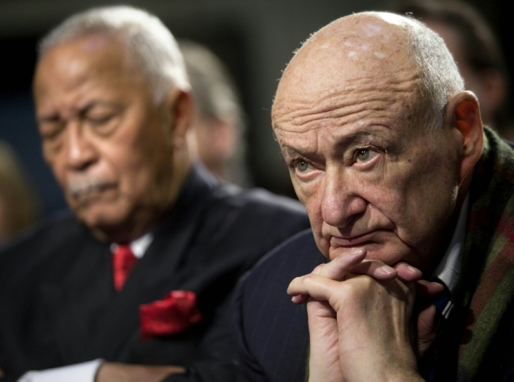 Former New York mayors David Dinkins (L) and Ed Koch. — AFP pic