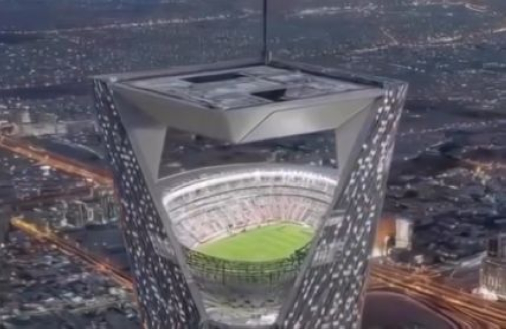 A still shows a stadium purportedly to be built in The Line in Saudi Arabia.