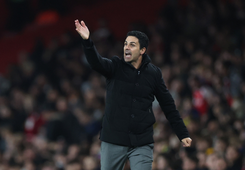 Arsenal manager Mikel Arteta reacts during the Carabao Cup Fourth Round match between Arsenal and Brighton & Hove Albion at the Emirates Stadium in London, Britain, on October 29, 2025. — Reuters pic