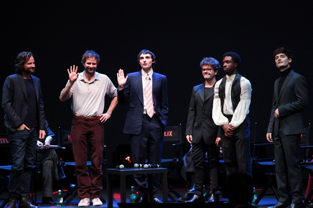 Actors Finn Wolfhard, Gaten Matarazzo, Caleb McLaughlin and Noah Schnapp along with creators Matt and Ross Duffer of 'Stranger Things' series meet the fans during a special Halloween event at Lucca Comics & Games 2025, as they launch Season 5 of the show, in Lucca, Italy October 31, 2025. — Reuters pic
