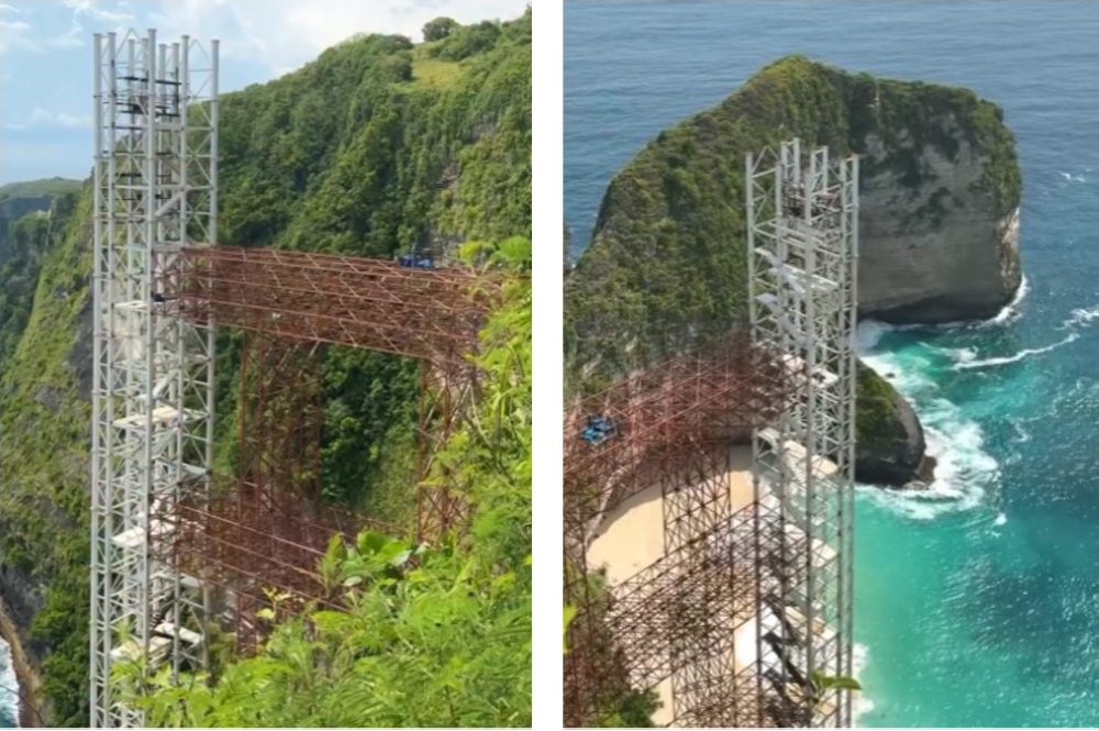 Authorities in Bali suspend construction of a 182-metre glass elevator at Kelingking Beach after lawmakers found it violated land-use and coastal zoning laws. — Screengrab via Instagram/vacationinbali