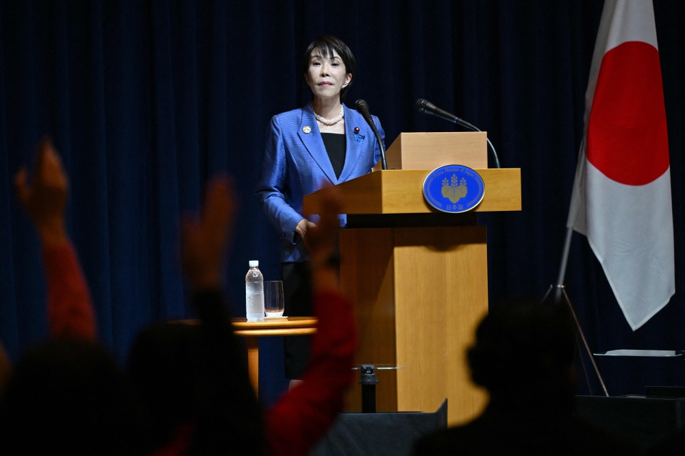 Japan’s Prime Minister Sanae Takaichi takes questions during a press conference after the 2025 Asia-Pacific Economic Cooperation (Apec) Economic Leaders’ Meeting in Gyeongju on November 1, 2025. — AFP pic