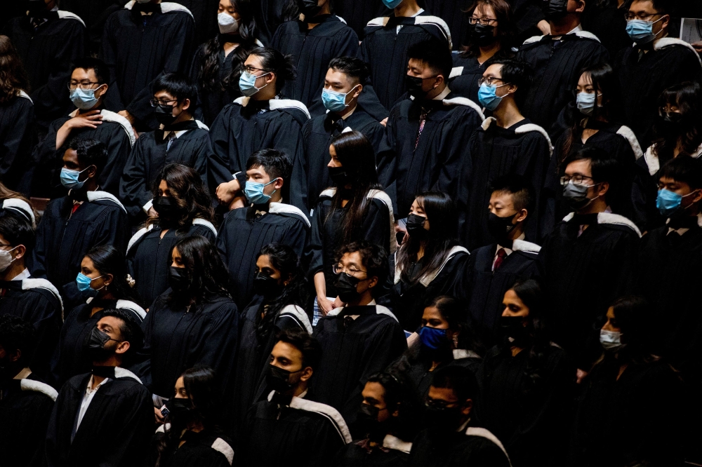 University of Toronto Scarborough Campus science students attend convocation as the University of Toronto began the first in-person ceremonies last week since the coronavirus disease (Covid-19) pandemic, Toronto June 10, 2022. — Reuters pic  
