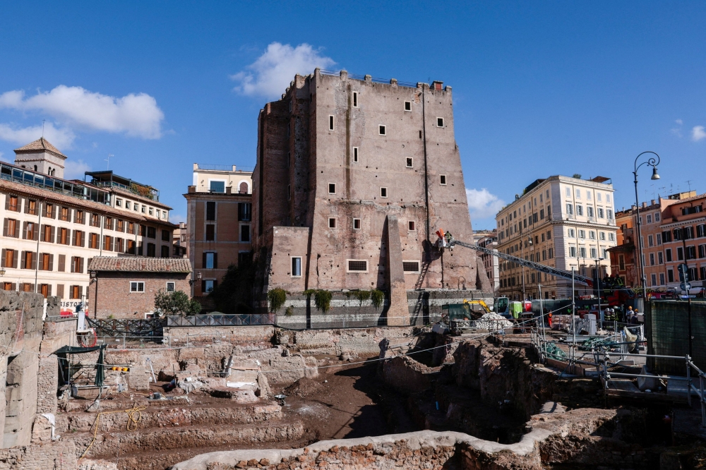 Members of emergency services work at the scene after part of the Torre dei Conti tower collapsed near Via dei Fori Imperiali, near the Colosseum, in Rome November 3, 2025. — Reuters pic  