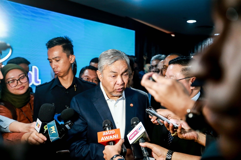 Deputy Prime Minister Datuk Seri Ahmad Zahid Hamidi speaks to the press during the launch of Festival Idea Putrajaya at the Putrajaya International Convention Centre in Putrajaya on Nov 4, 2025. — Picture by Sayuti Zainudin