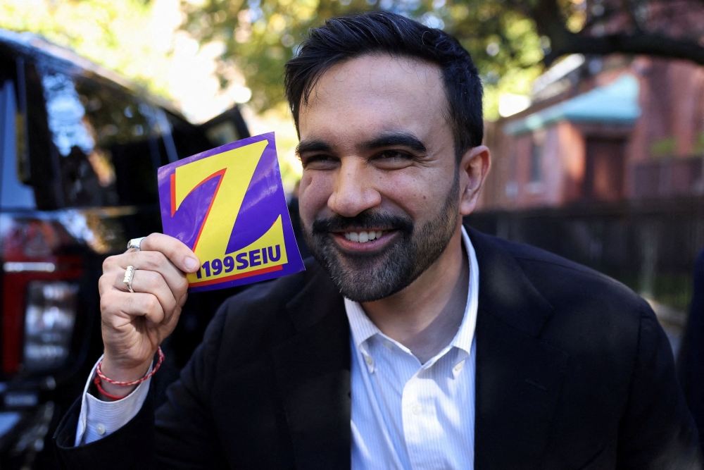 Zohran Mamdani poses for a photo, during the New York City mayoral election, at the PS 20 The Clinton Hill School, in the Brooklyn borough of New York City, US, November 4, 2025. — AFP pic