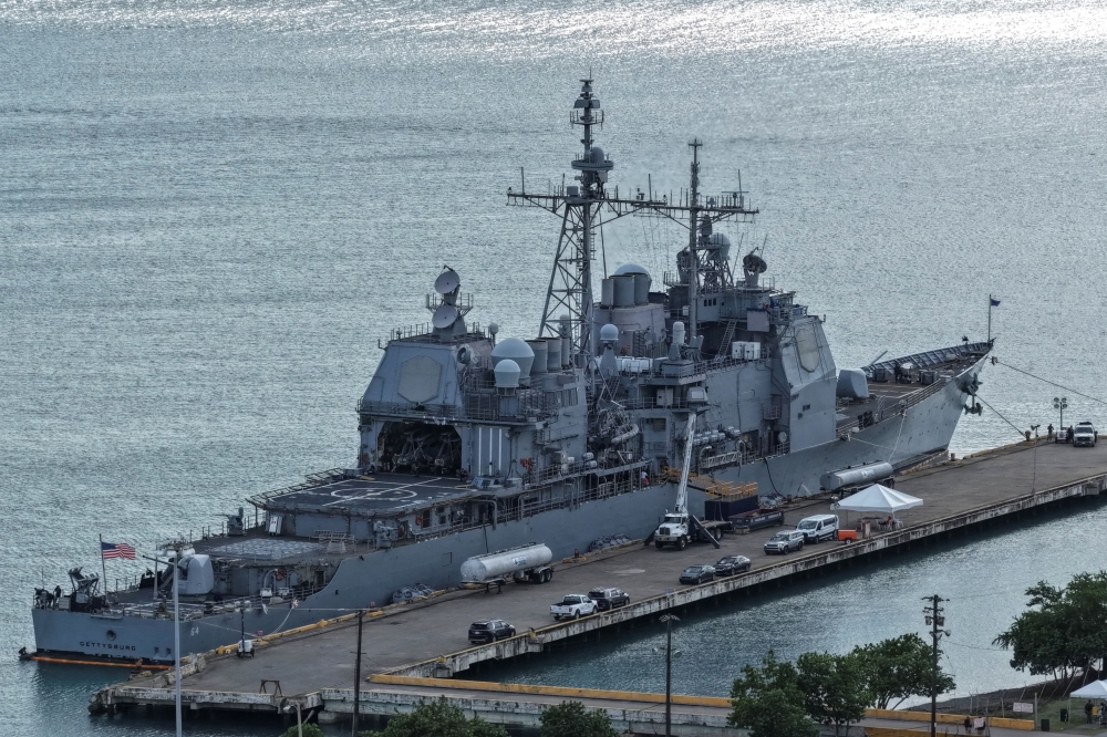 A drone view shows the US Navy guided-missile cruiser USS Gettysburg (CG-64) docked at the port of Ponce, Puerto Rico, November 4, 2025. — Reuters pic 