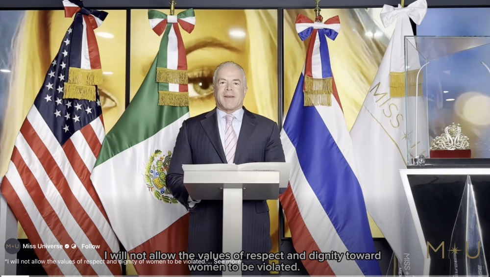 MUO president Raúl Rocha Cantú condemned Nawat Itsaragrisil’s heated exchange with Miss Universe Mexico Fatima Bosch during the sashing ceremony on November 4, 2025 in Bangkok. — Screengrab from Facebook/Miss Universe