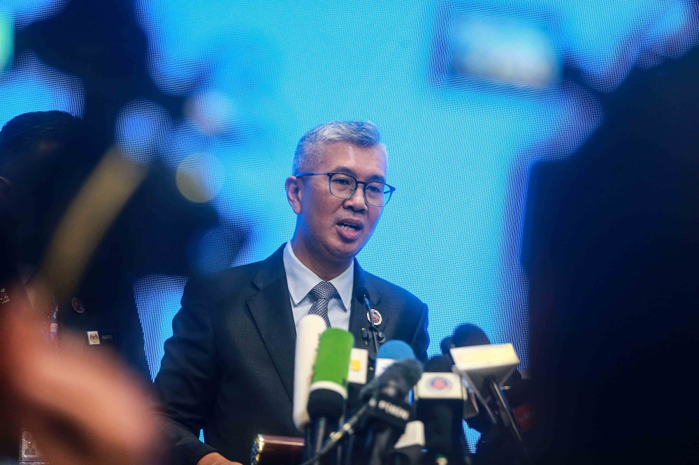 Minister of International Trade and Industry Datuk Seri Tengku Zafrul Abdul Aziz speaks to the press regarding the Malaysia-US Agreement on Reciprocal Tariff during the 47th aSEAN Summit at the Kuala Lumpur Convention Centre in Kuala Lumpur on October 26, 2025. — Picture by Sayuti Zainudin