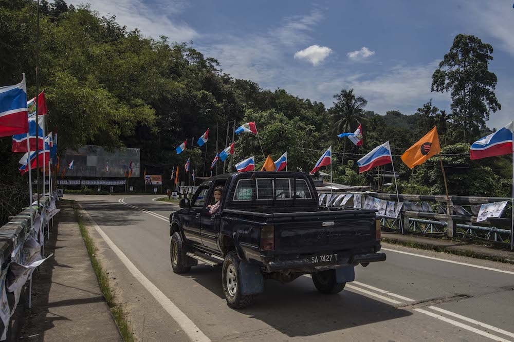 Party flags are seen in the run-up to the Sabah state election, in Kiulu, Sabah September 20, 2020. — Picture by Firdaus Latif