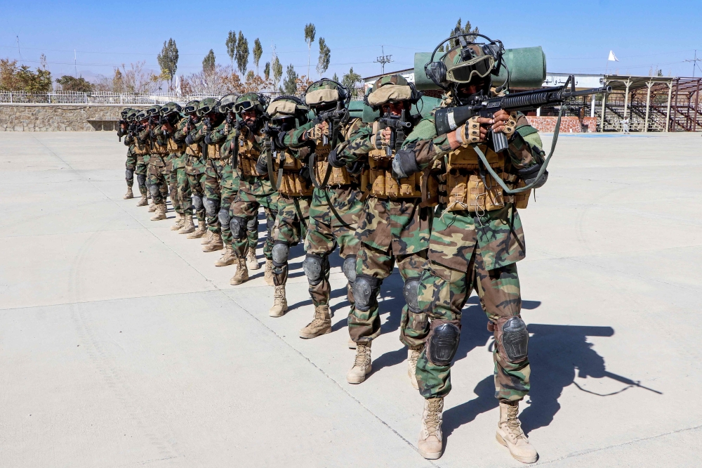 Newly recruited cadets of Afghan Taliban's Defense Ministry attend their graduation ceremony at the 203 Mansoori Corps military training center on the outskirts of Gardez, in Paktia province on November 2, 2025. Afghanistan and Pakistan will resume peace talks in Istanbul on Thursday, both nations said, after a previous round ended without agreeing a lasting truce. — AFP pic 