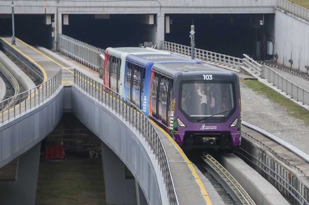 The aerotrain service at Kuala Lumpur International Airport (KLIA) Terminal 1 will undergo daily inspection and rectification works from midnight to 5am. — Picture by Yusof Mat Isa