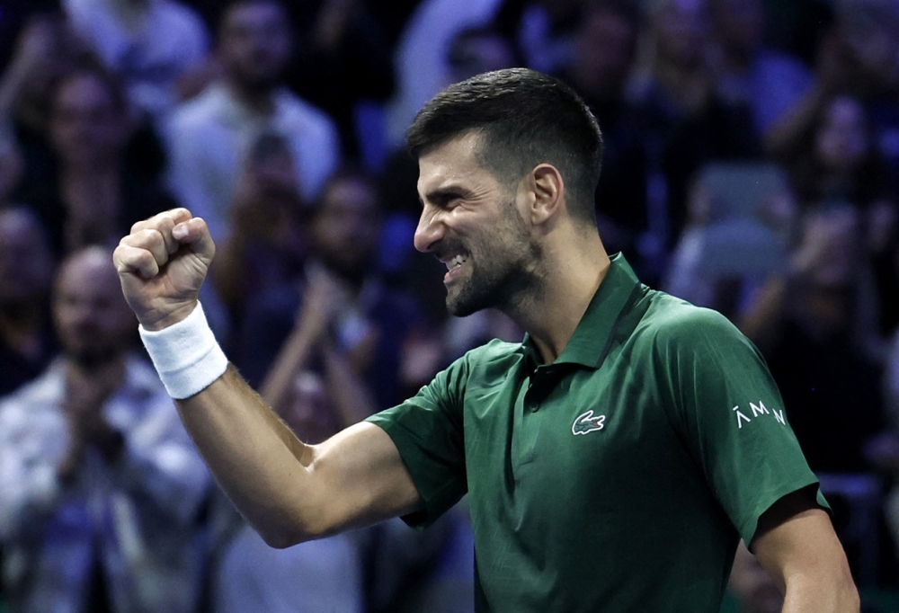 Serbia’s Novak Djokovic celebrates winning his Hellenic Championship semifinal match against Germany’s Yannick Hanfmann at Telekom Centre Athens, Marousi November 7, 2025. — Reuters pic  