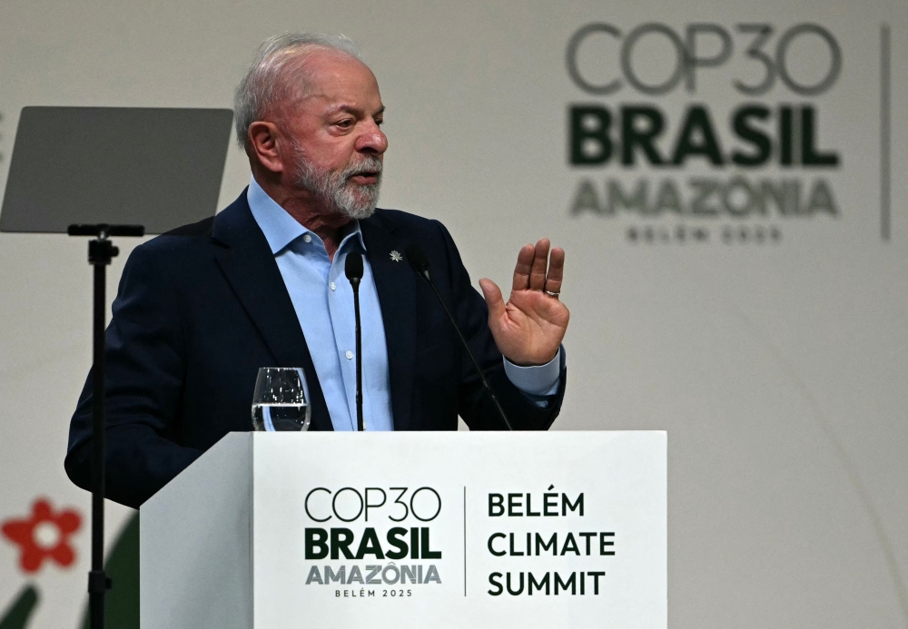 Brazil's President Luiz Inacio Lula da Silva delivers a speech during the General Plenary of Leaders in the framework of the COP30 UN Climate Change Conference in Belem, Para State, Brazil November 6, 2025. — AFP pic 