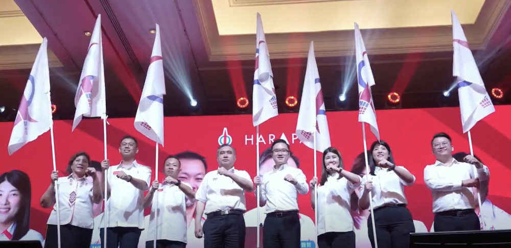 (From left) Datuk Jannie Lasimbang, Philip Yap, Datuk Chan Foong Hin, Anthony Loke, Datuk Ginger Phoong, Vivian Wong, Tang Szu Ching and Chan Loong Wei at the candidate announcement in Kota Kinabalu today. — Screengrab from Facebook video