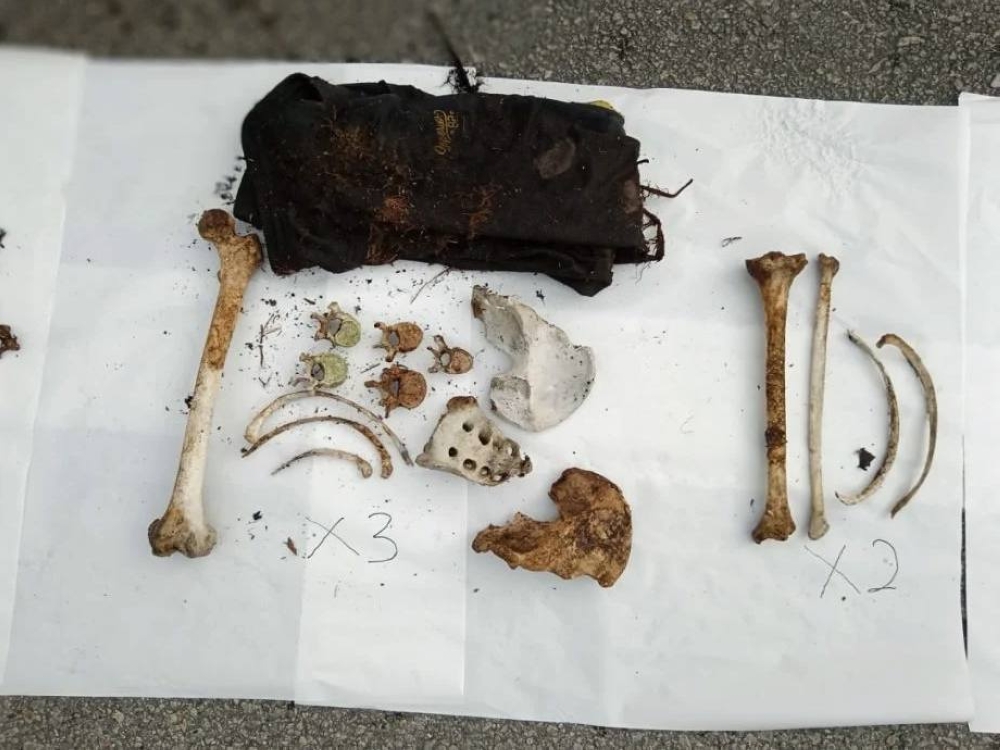 The suspected human skeletal remains that were found on a hill slope at KM24.5 (northbound) of Lekas last week. — Picture via Facebook