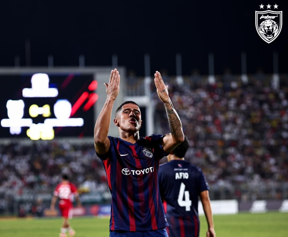 JDT striker Bergson da Silva celebrates after scoring against Kuching City FC in the FA Cup semi-final first leg in Kuching, as Sabah and Selangor played out a 2-2 draw in Kota Kinabalu. — Picture via Facebook/Johor Southern Tigers