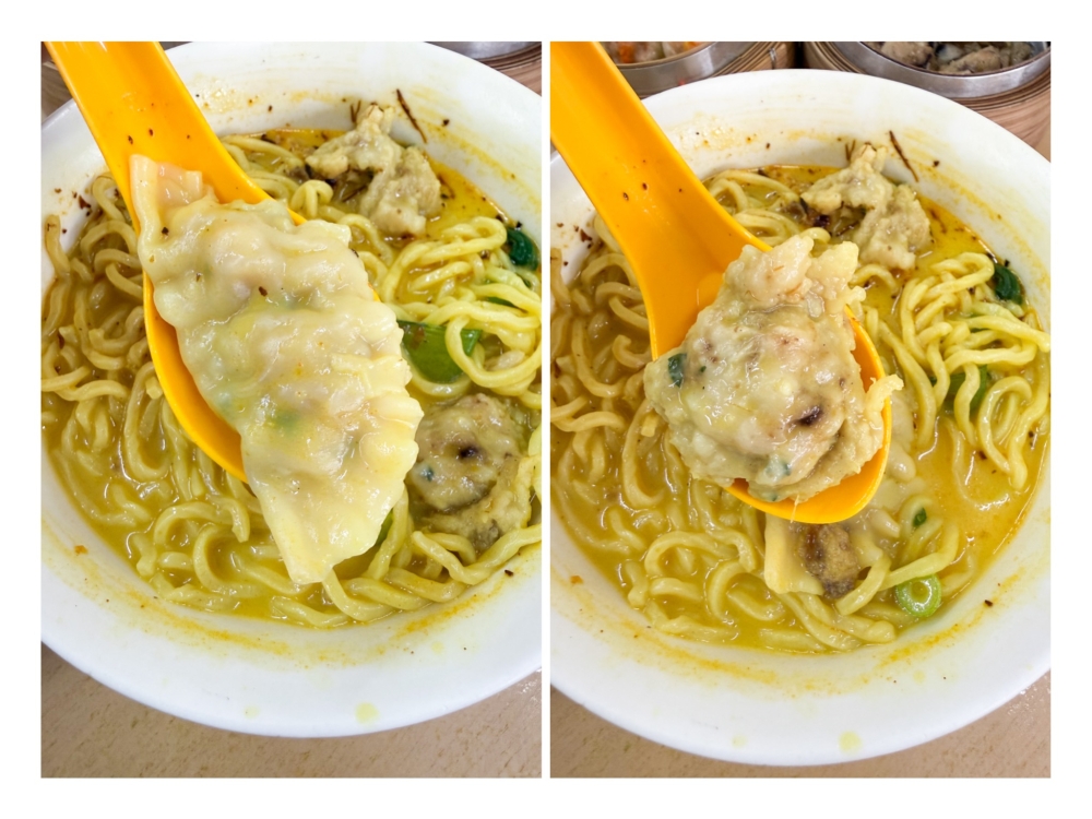 Dumpling is stuffed with a pork filling (left) while the fish paste (right) has a thick, rustic texture. — Picture by Lee Khang Yi
