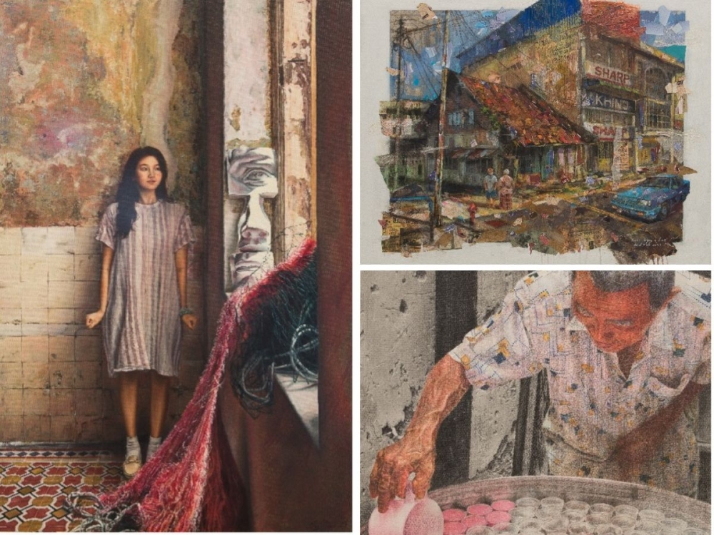 (Clockwise from left) Ivy Thor's 'Hide and Seek with Fisherman', Nasrin Nadhirah Binti Suhaidi's 'Once upon a time' and Oon Zheng Yeow's 'Blessings in Pink.' — Composite picture courtesy of Usaha Tegas Heritage 