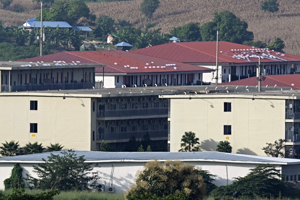 This photo taken on September 17, 2025 shows what appears to be Starlink satellite dishes on the roofs of buildings at the KK Park complex in Myanmar’s eastern Myawaddy township, as pictured from Mae Sot district in Thailand’s border province of Tak. — AFP pic