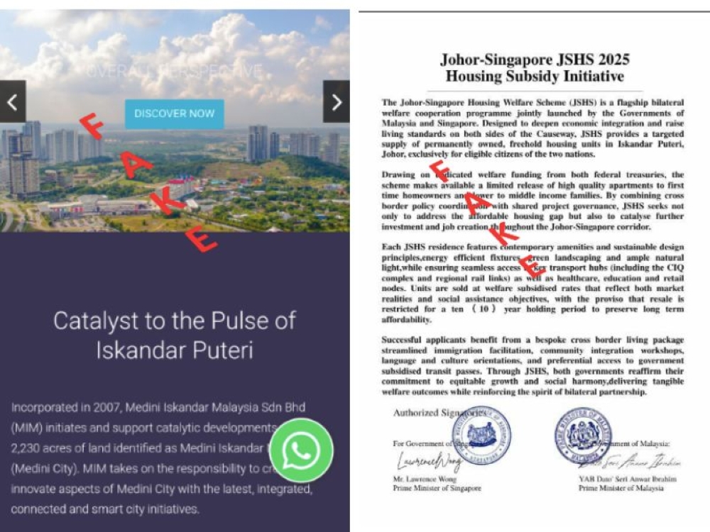 Scammers cashing in on fake Johor-Singapore housing subsidy ads with PMs’ signatures, over RM3.18m lost in two months