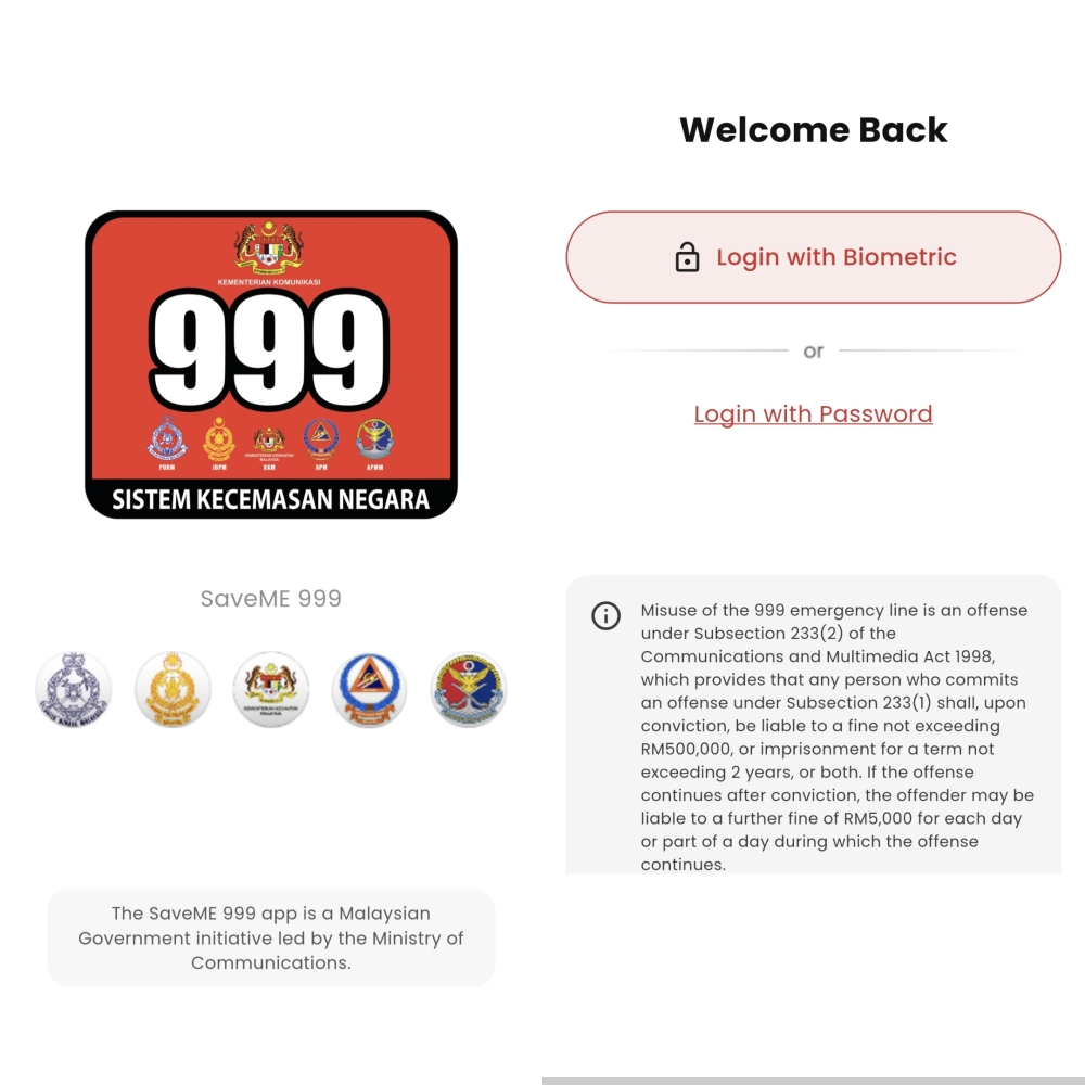 Before using the app, users must navigate two screens, including a login screen requiring biometric or password authentication. — Picture by Kenneth Tee