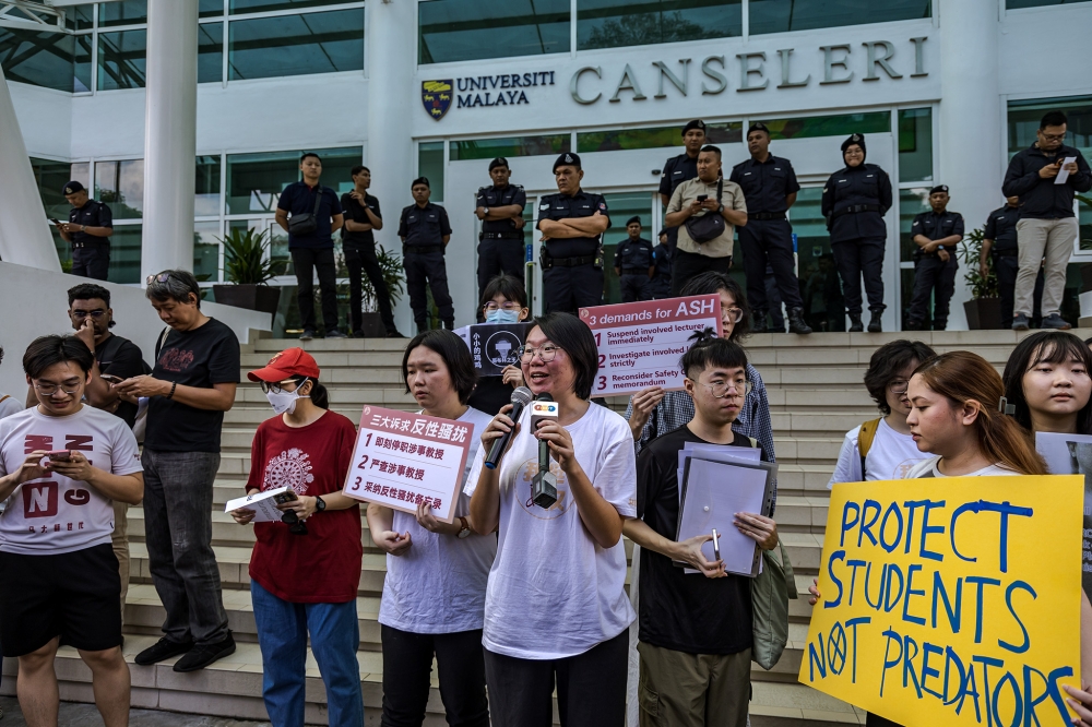 University of Malaya Feminism Club (UMFC) president Chin Jes Weng speaks during a press conference on sexual harassment at Universiti Malaya, Kuala Lumpur on Dec 20, 2024. — Picture by Firdaus Latif
