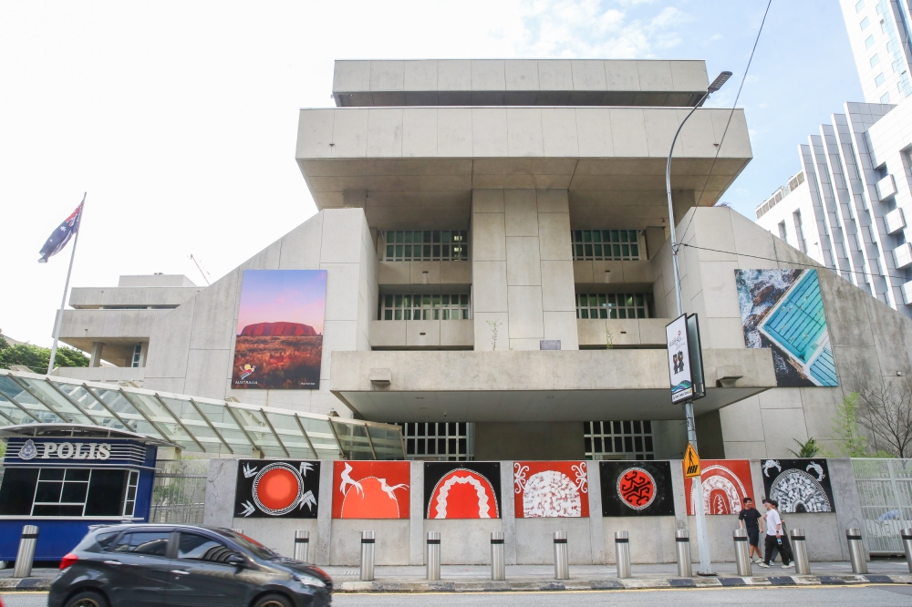 The Palawa-Orang Asli mural is on permanent display on the Australian High Commission fence at Jalan Yap Kwan Seng in Kuala Lumpur to celebrate 70 years of friendship. — Picture by Choo Choy May
