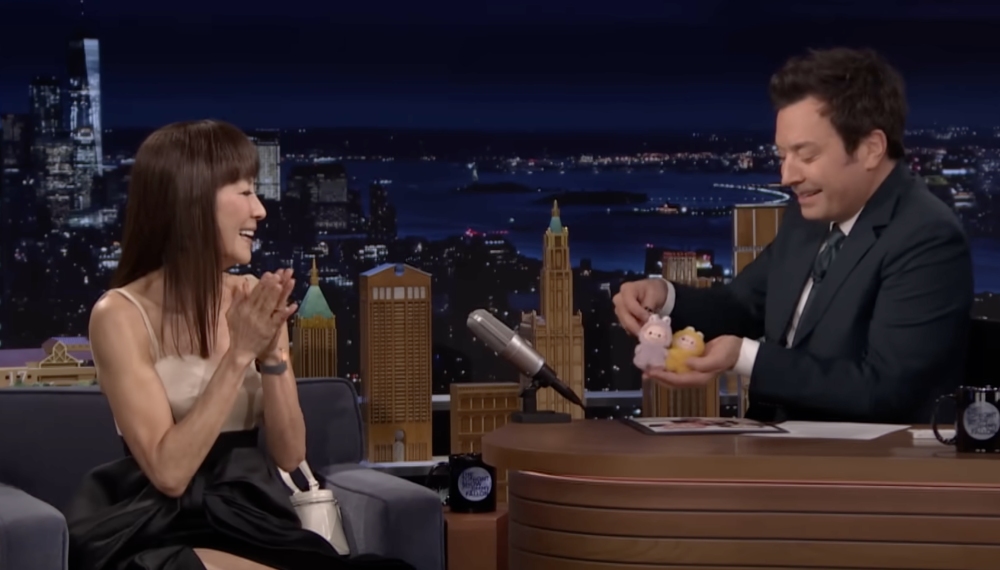 Michelle Yeoh gifting Jimmy Fallon two personalised Labubu dolls for his daughters — and instantly becoming the internet’s sweetest surprise of the week.