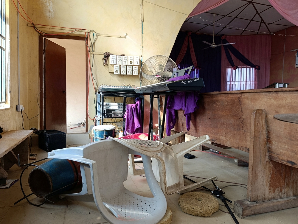 An interior view of the Christ Apostolic Church, the day after an attack by gunmen in which people were killed and the pastor and some worshippers kidnapped, in the town of Eruku, Kwara state, Nigeria, November 19, 2025. — Reuters pic