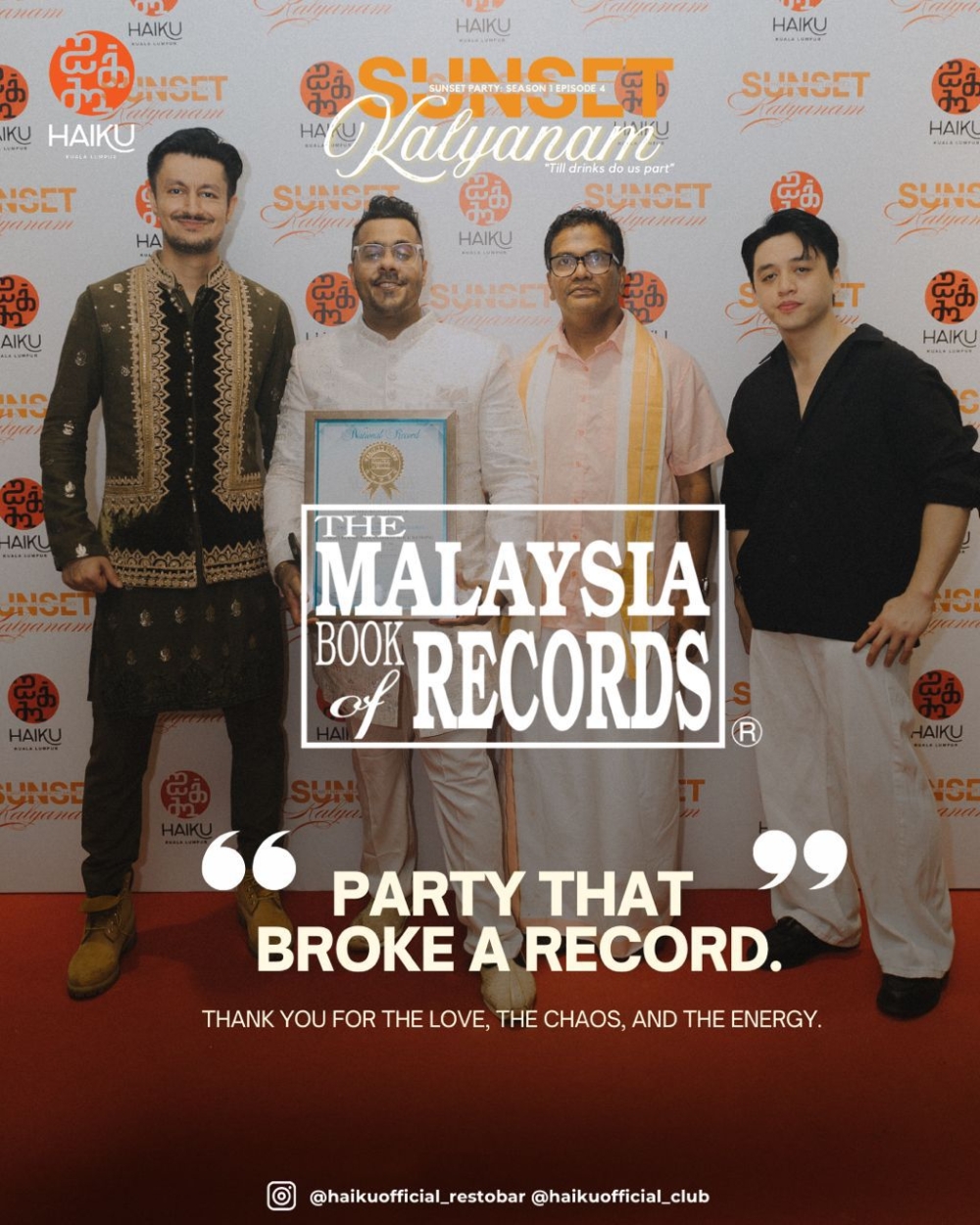 Haiku KL’s Sunset Kalyanam sets Malaysia Book of Records with 601 attendees, breaking the record for ‘Most Turnouts in an Indian Mock Wedding’. — Picture courtesy of Haiku KL