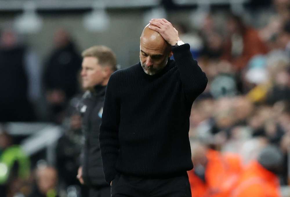 Manchester City manager Pep Guardiola is pictured during the Premier League match against Newcastle United at St James' Park in Newcastle, Britain, on November 22, 2025. — Reuters pic