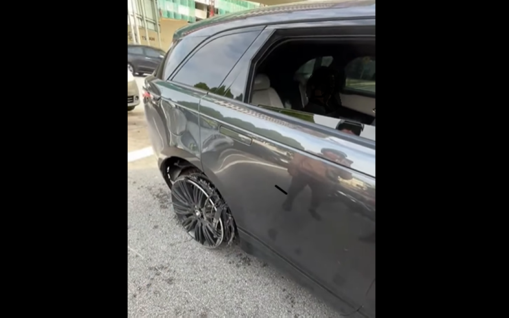 The driver who surrendered to police after a viral video allegedly showed him driving dangerously with a shredded rear tyre on the Lebuhraya Sungai Besi has tested positive for three types of drugs. — Screengrab of video from social media