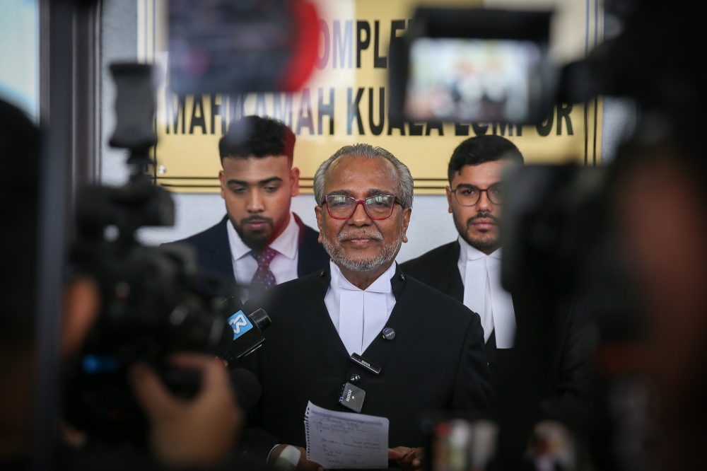 Lawyer,Tan Sri Muhammad Shafee Abdullah speaks to reporters at the Kuala Lumpur High Court Complex on June 20,2025. — Picture by Yusof Mat Isa