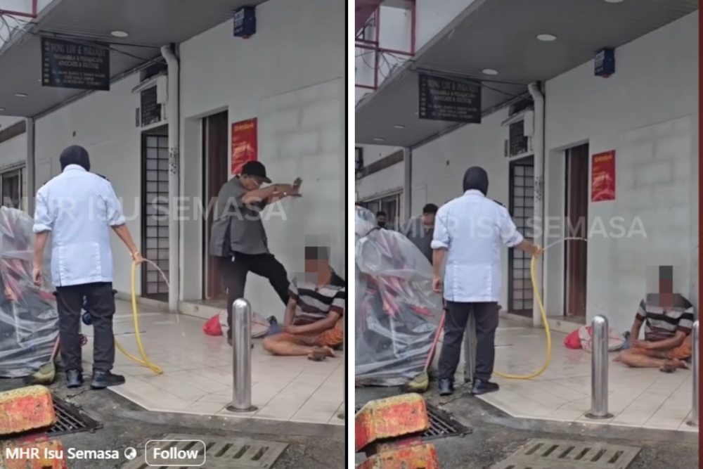 In a statement today, the bank said it was ‘deeply concerned and saddened’ by the incident, which involved a third-party security guard appointed to the branch and a cobbler who was seen behaving aggressively towards another man. — Screengrab from social media 