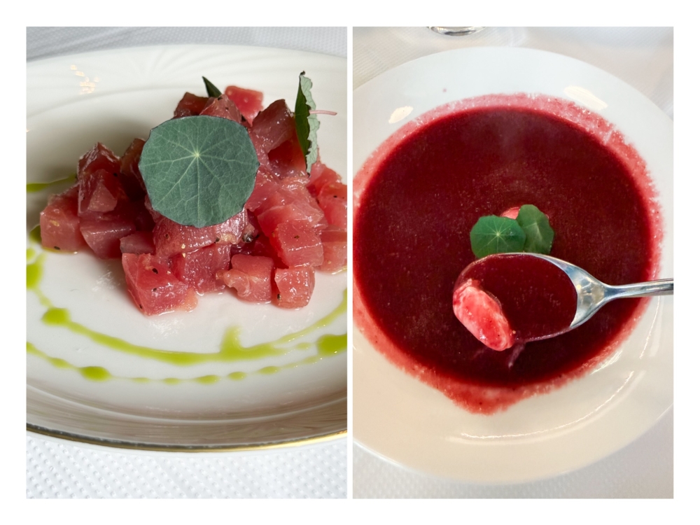 Bluefin Tuna Tartare (left) is a light appetiser to whet your appetite for the fresh pasta. Beetroot Soup (right) served with a dollop of ‘creme fraiche’ exudes wholesomeness. — Picture by Lee Khang Yi