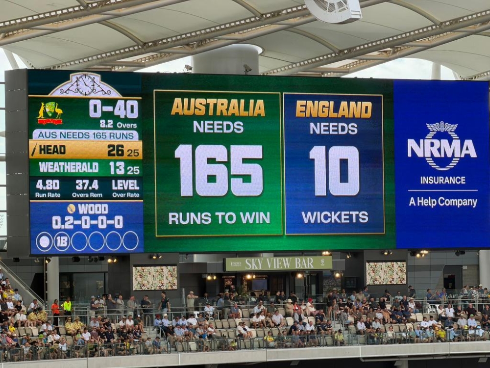 Australia crush England in just two days of the first Ashes Test in Perth, with Travis Head’s blistering century leading the charge – scoreboard shows the swift collapse. — Picture by Abbi Kanthasamy